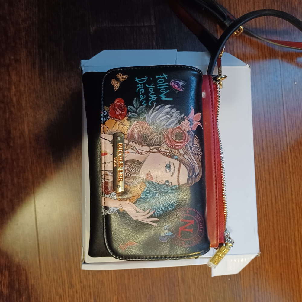 Nicole Lee Artistic Black and Red Crossbody Bag